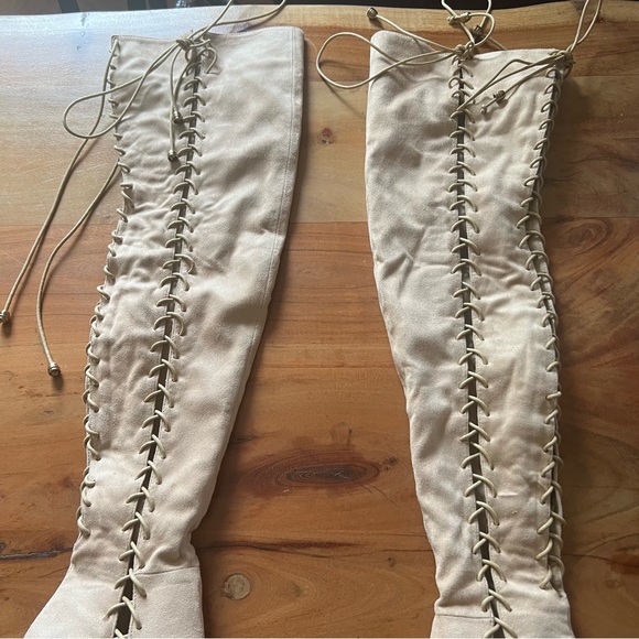 Cape Robbin Womens Suede Side Lace Up Over The Knee High Heel Boots size 8 - Picture 6 of 12